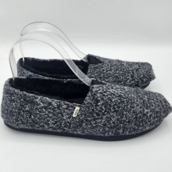 Toms Shoes - Toms Alpargata Charcoal Gray Black Sweater Fur Inside Leather Sole Shoe 8.5
